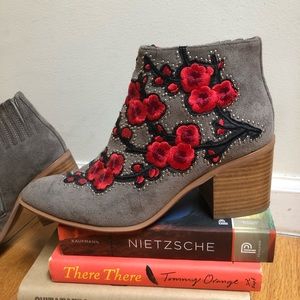 Rose appliqué + studded Jeffrey Campbell boots